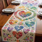 Floral Hearts on Ivory Panel Table Runner