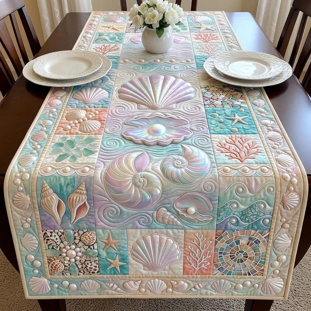 Pearl Shell on Pastel Blocks Table Runner