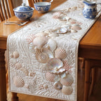 Cream Shells and Pearls on White Table Runner