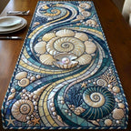 Nautilus Spiral with Shells on Blue Table Runner