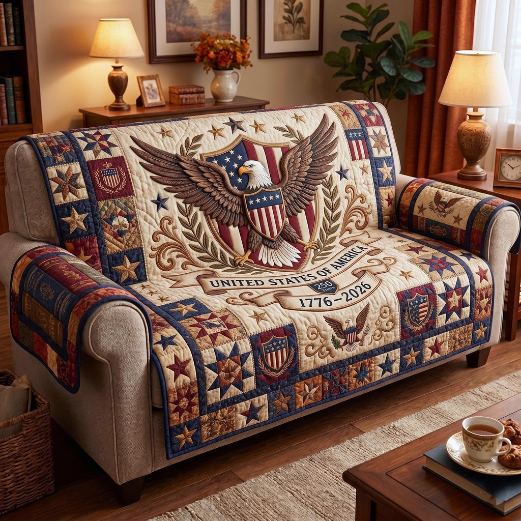 United States Eagle Crest on Cream Sofa Cover