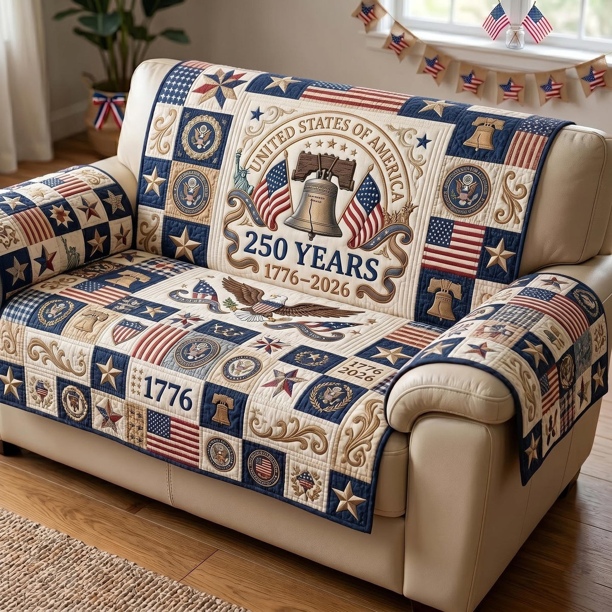 Liberty Bell Blocks in Blue Sofa Cover