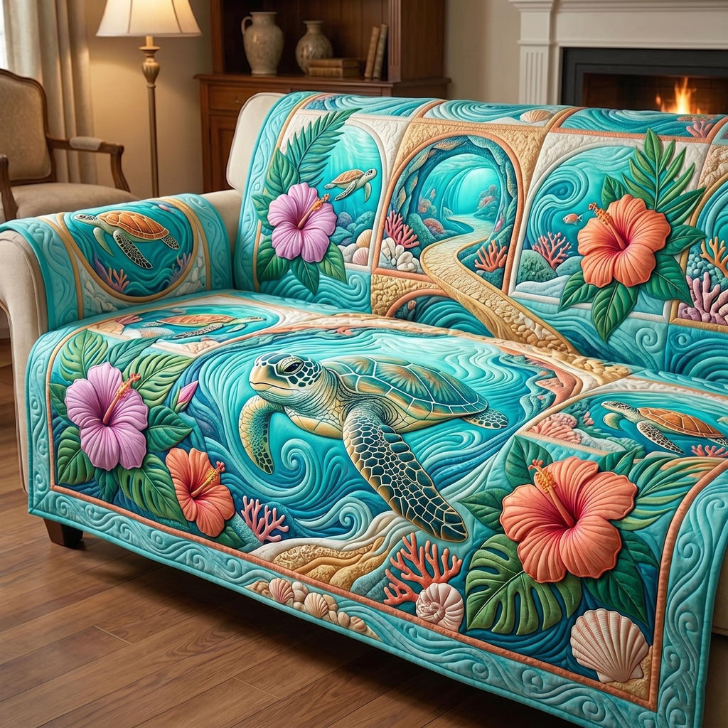 Turtle Among Coral Hibiscus Sofa Cover