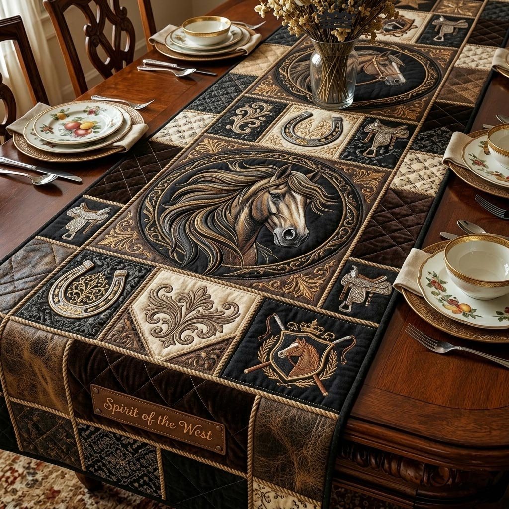 Horse Portrait on Tooled Leather Table Runner