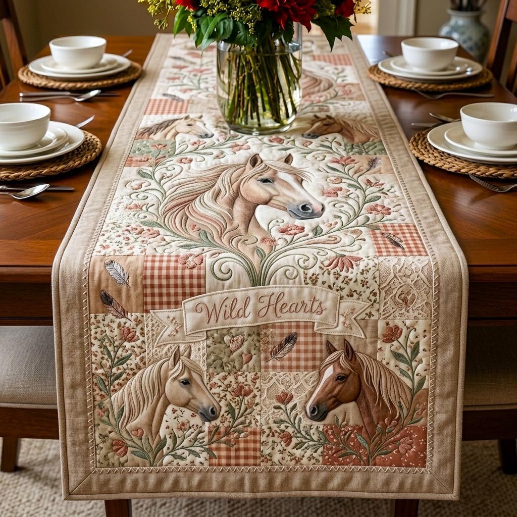 Wild Hearts with Running Horses Table Runner