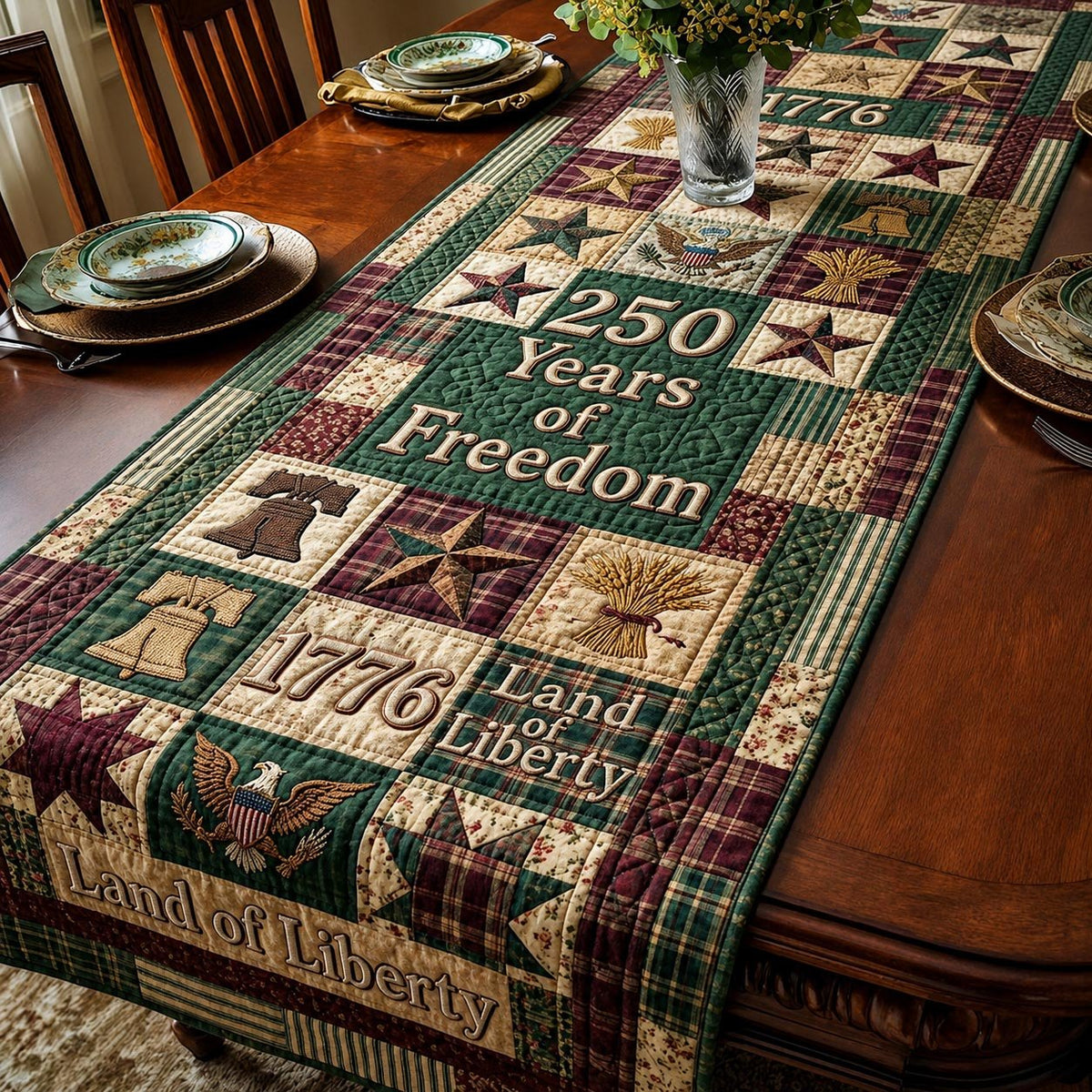 250 Years of Freedom on Green Table Runner