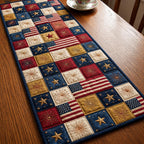 Patchwork Flag Squares in Red and Blue Table Runner