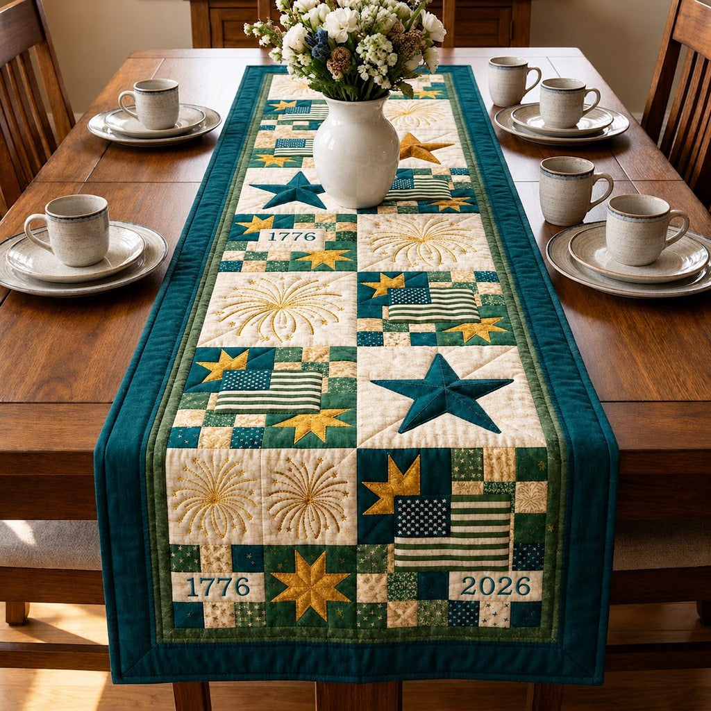 Teal Stars with 1776 and 2026 Table Runner
