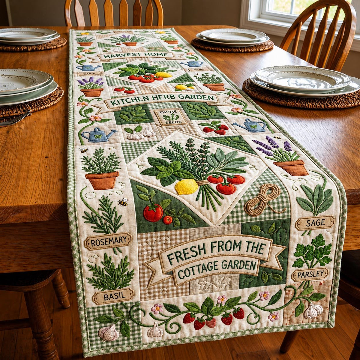 Fresh From the Cottage Garden Herbs Table Runner