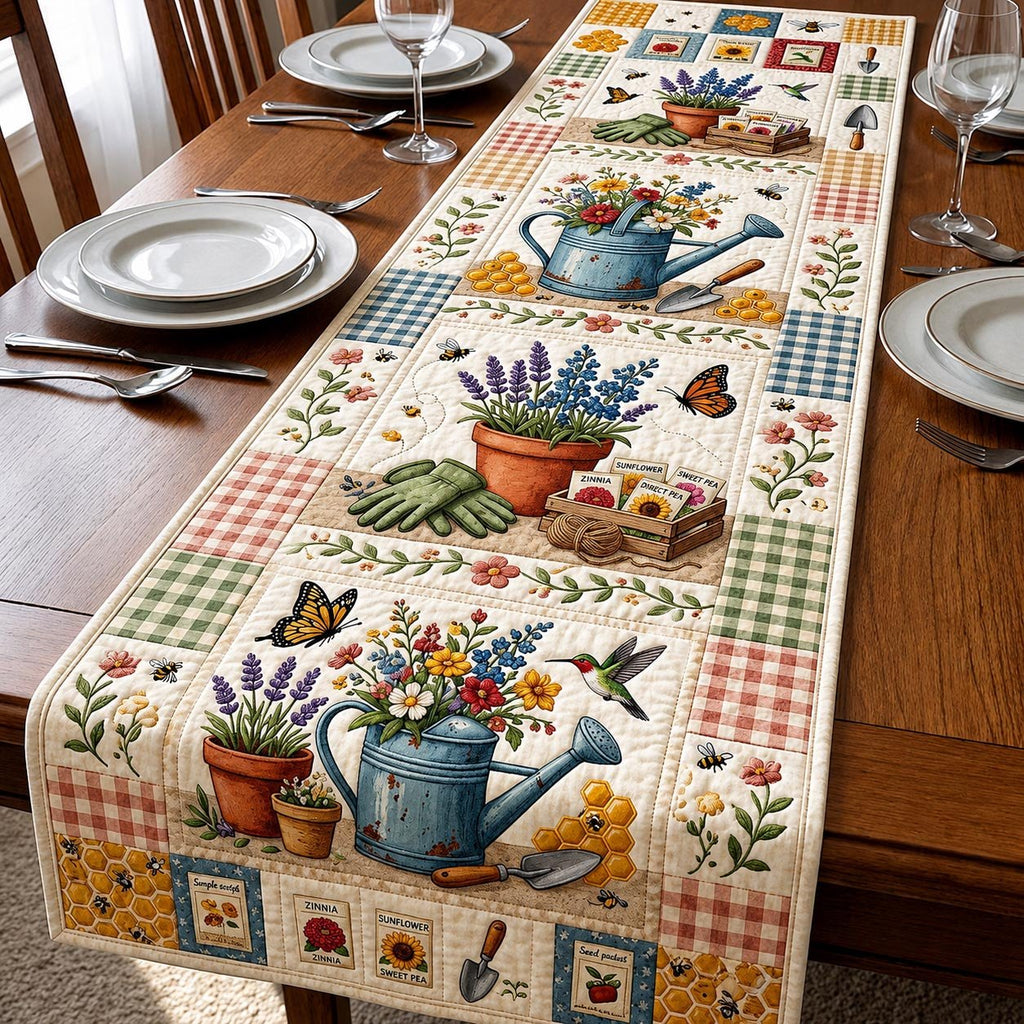 Garden Pots and Watering Cans Table Runner