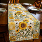 Sunflowers and Bees on Yellow Blocks Table Runner