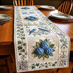 Bluebirds and Hydrangeas on Cream Table Runner