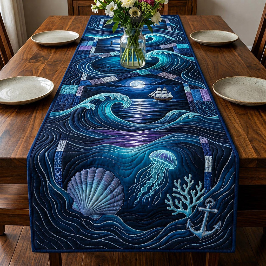 Jellyfish and Waves on Deep Navy Table Runner