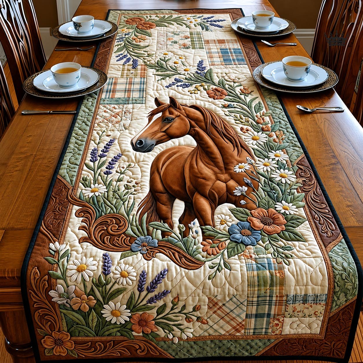 Chestnut Horse with White Daisies Table Runner
