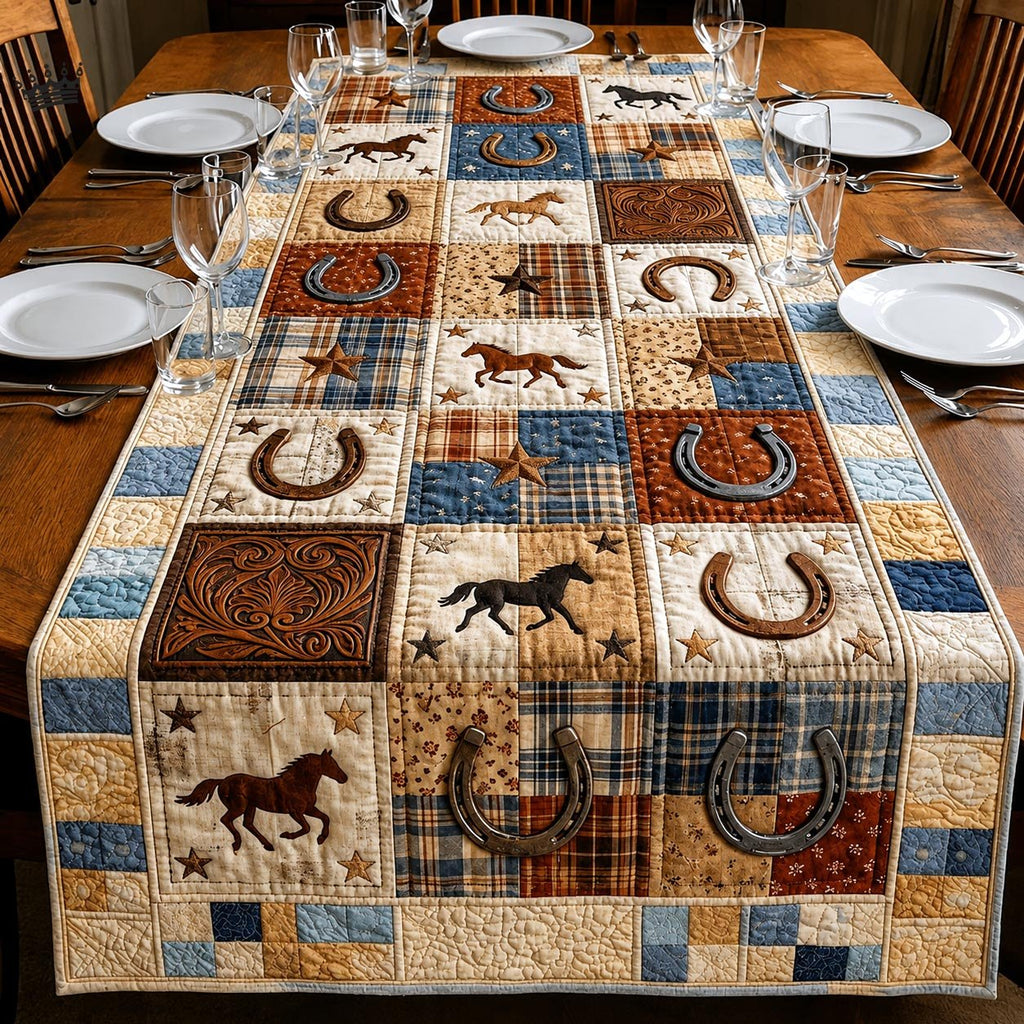 Horseshoes and Horses in Blocks Table Runner