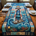 Lighthouse with Sailboat on Blue Swirls Table Runner