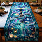Lighthouse Under Northern Lights Table Runner