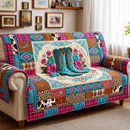 Turquoise Boots on Pink Western Blocks Sofa Cover