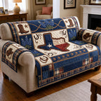 State Map on Navy Denim Blocks Sofa Cover