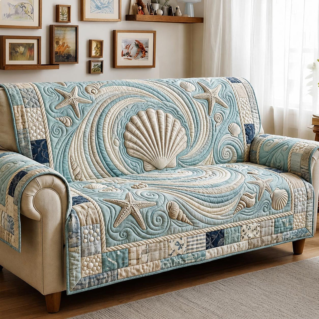 Scallop Shell in Aqua Swirls Sofa Cover