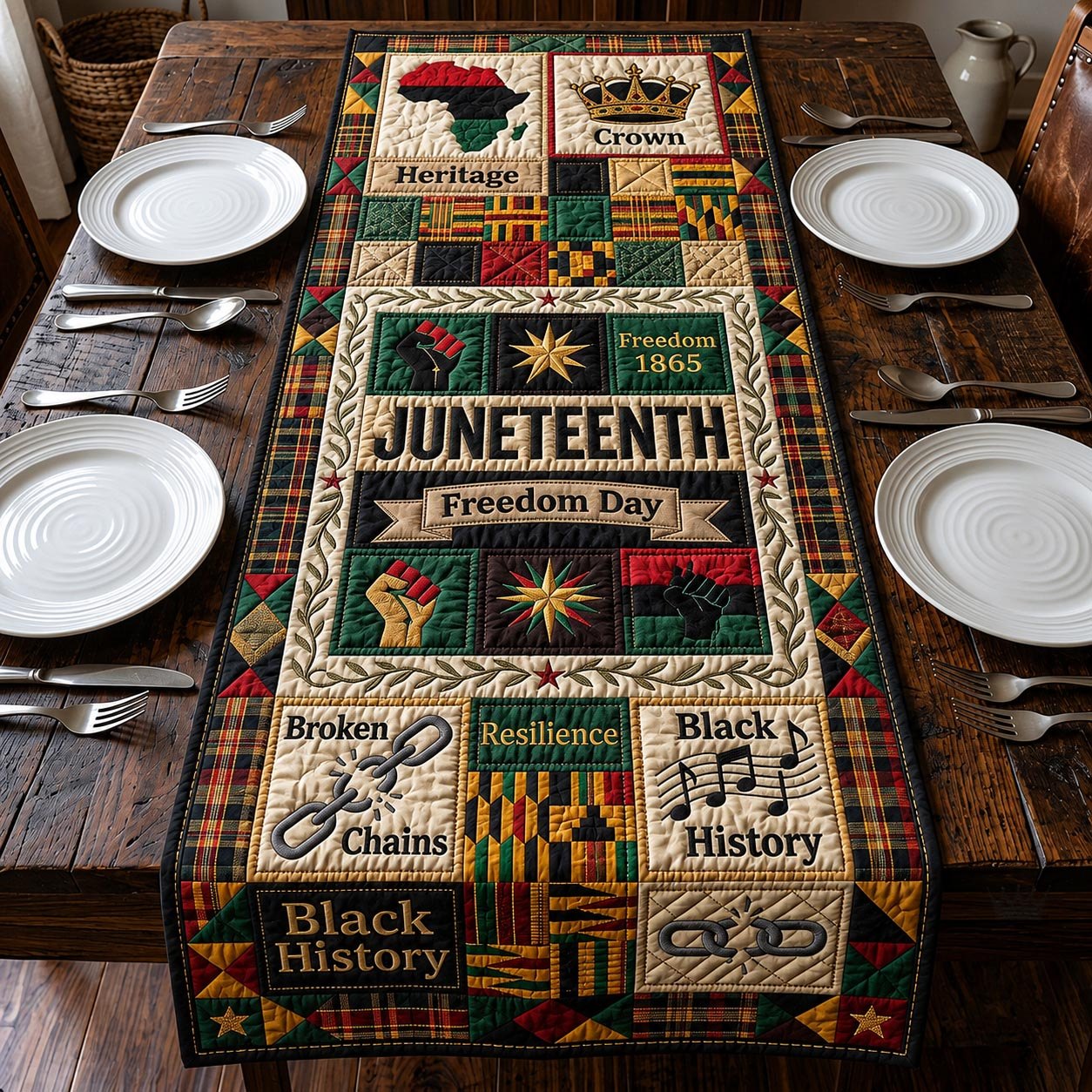Juneteenth Freedom Day Blocks Table Runner