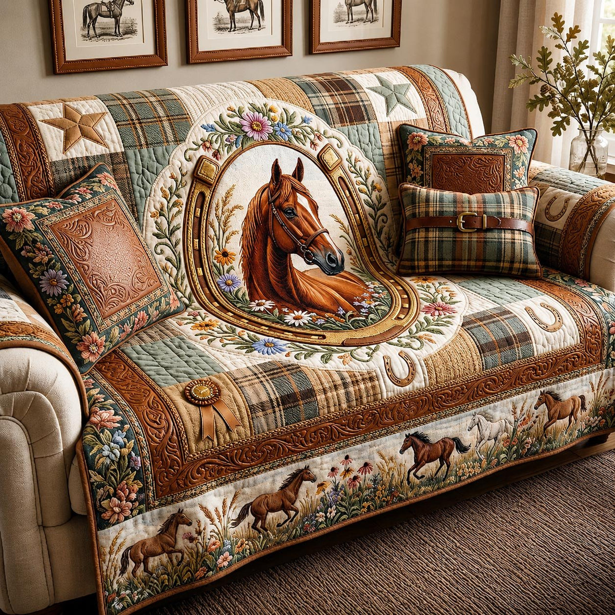 Horse in the Horseshoe Medallion Sofa Cover