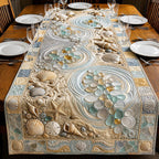 Sea Glass and Shells on Cream Table Runner