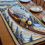Steam Train Through Snowy Pines Table Runner