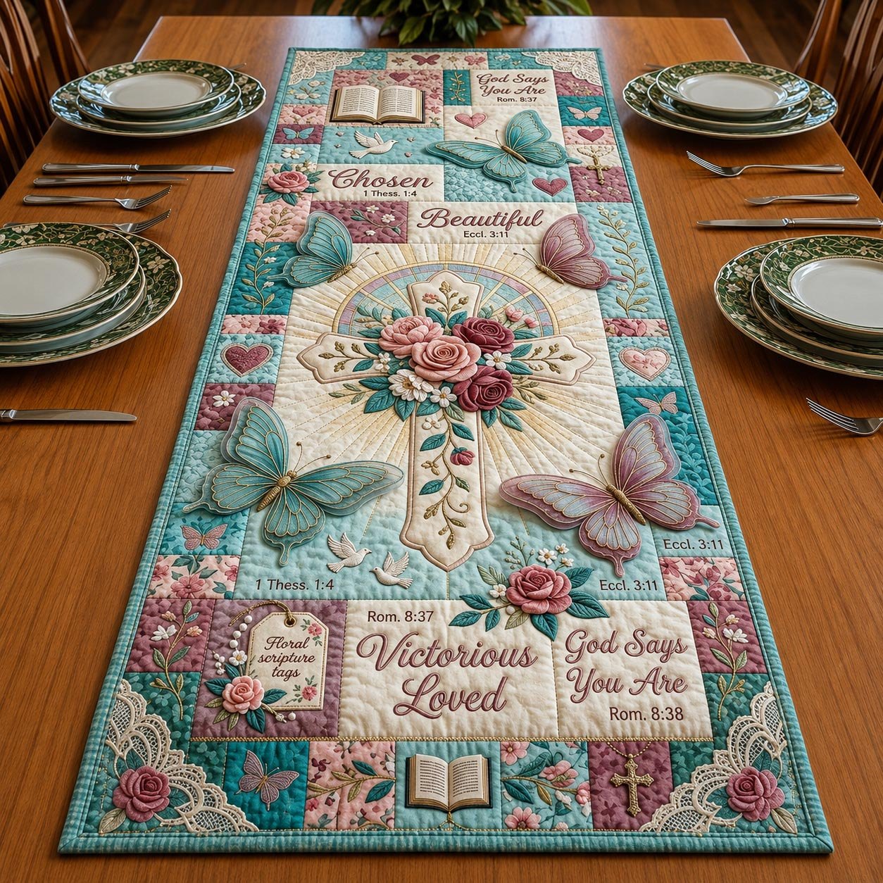 Victorious Loved with Butterflies and Roses Table Runner
