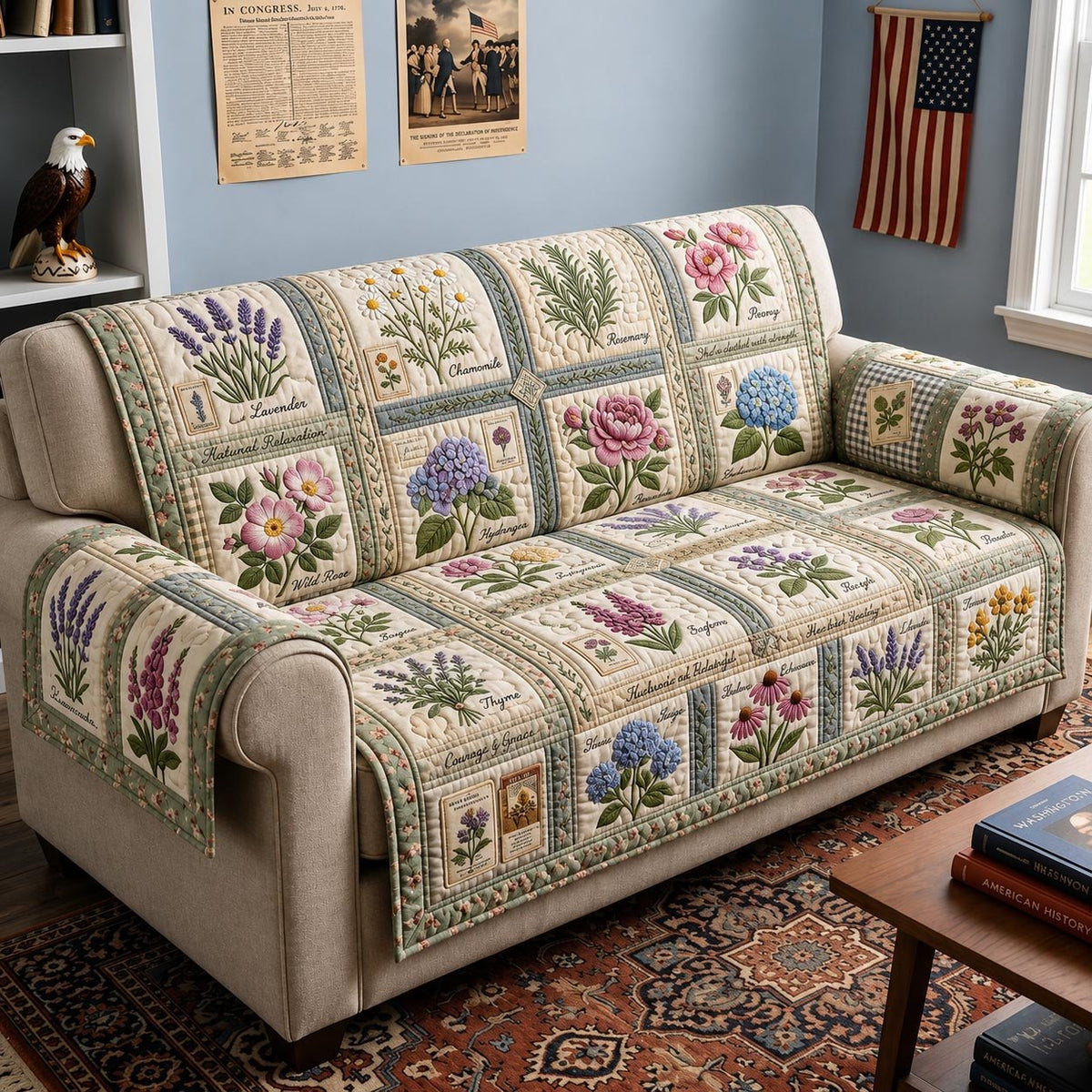 Botanical Blocks in Soft Pastel Sofa Cover
