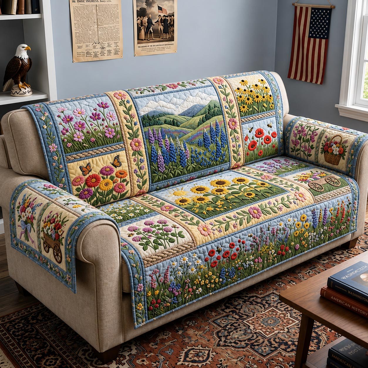 Flower Fields in Landscape Blocks Sofa Cover