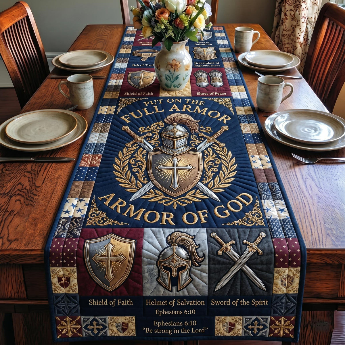 Full Armor of God Shield Blocks Table Runner