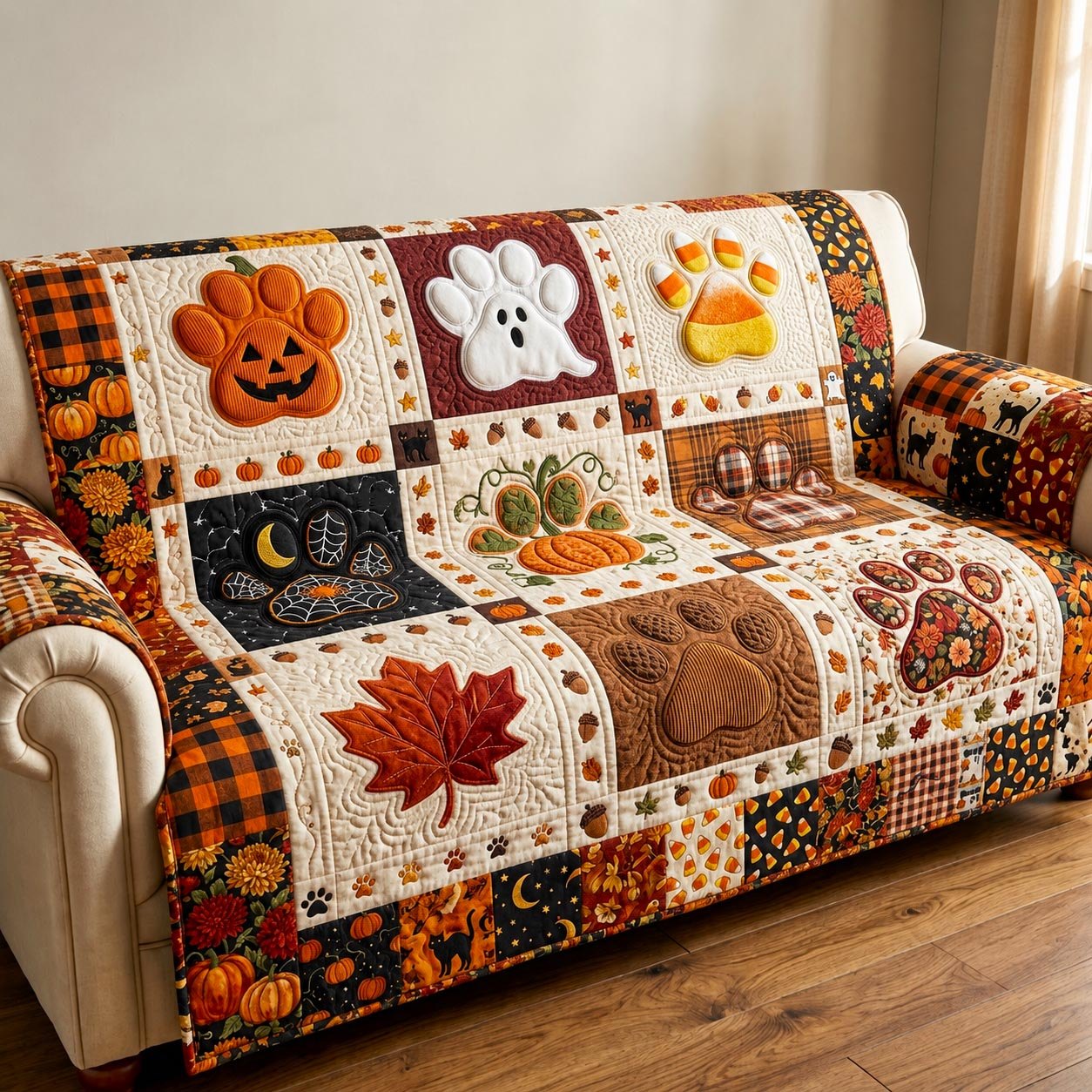 Halloween Paw Prints and Ghosts Sofa Cover
