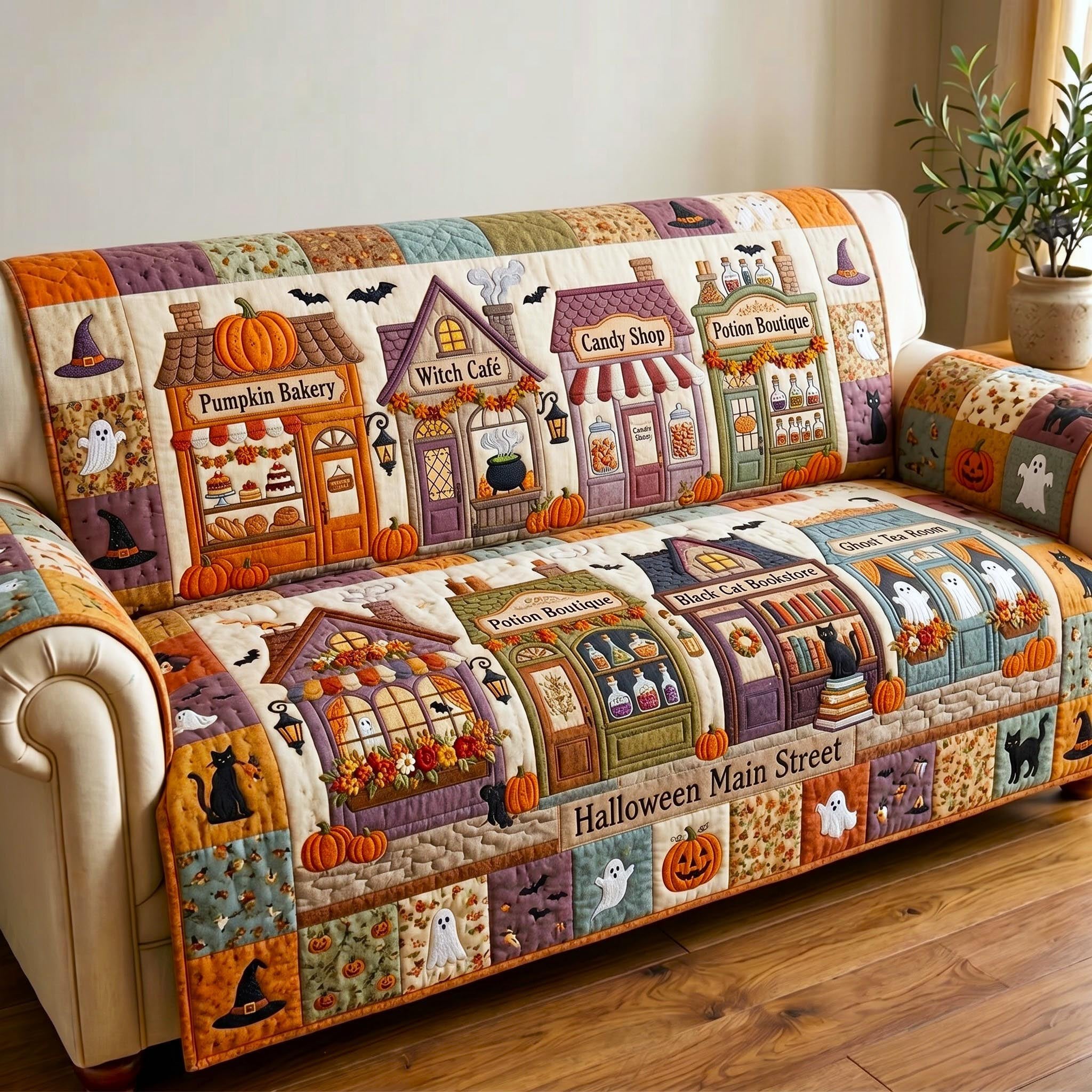 Halloween Main Street Shops Sofa Cover