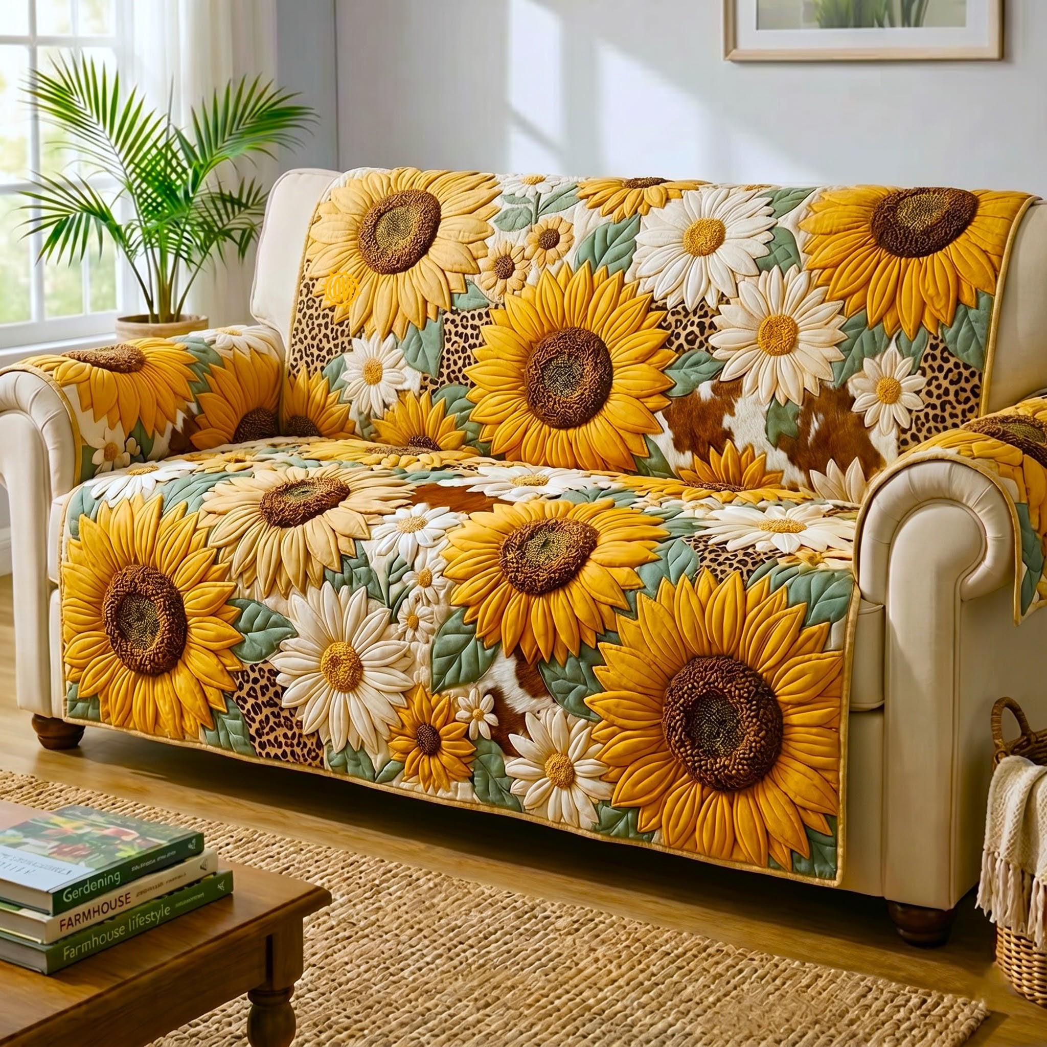 Sunflowers and White Daisies Sofa Cover