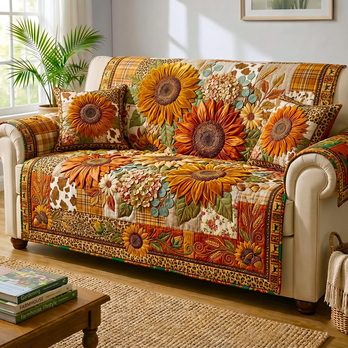 Sunflowers in Autumn Harvest Patchwork Sofa Cover