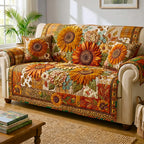 Sunflowers in Autumn Harvest Patchwork Sofa Cover
