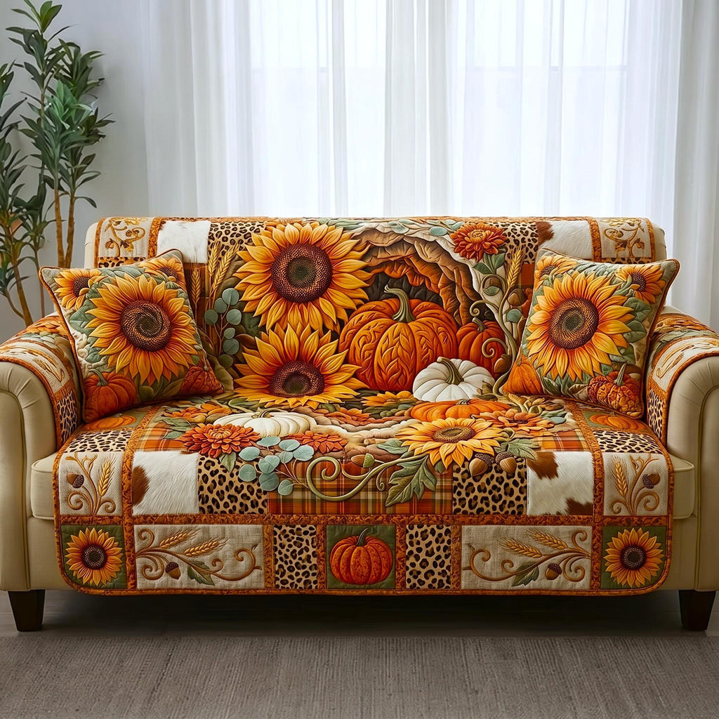 Sunflowers and Pumpkins on Rust Sofa Cover