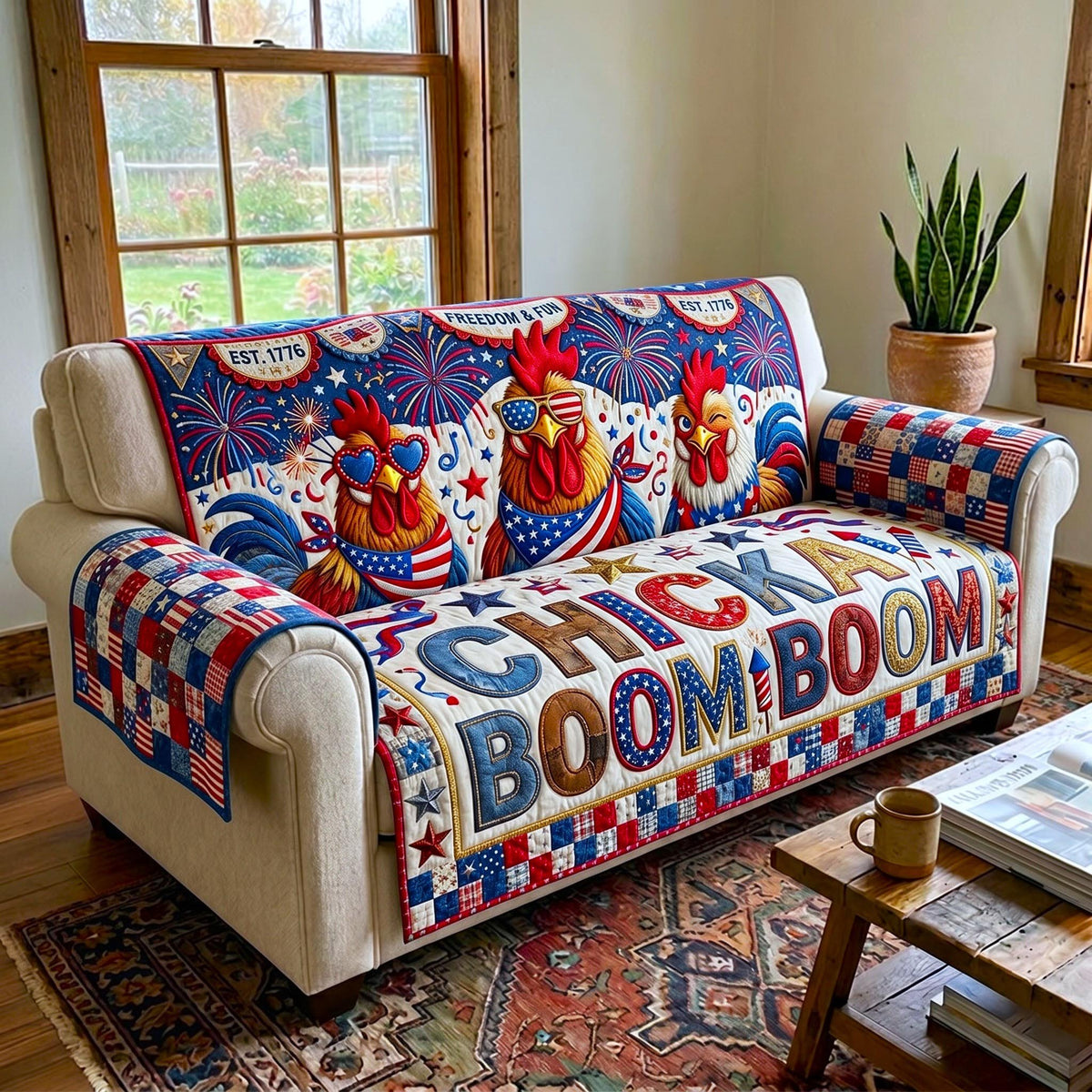 Chicka Boom Boom Patriotic Roosters Sofa Cover