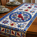 Cardinal in a Blue Star Medallion Table Runner
