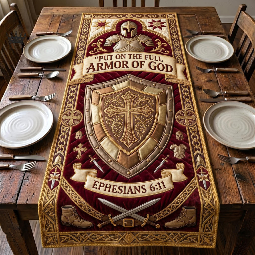 Full Armor of God Ephesians Gold Shield Table Runner