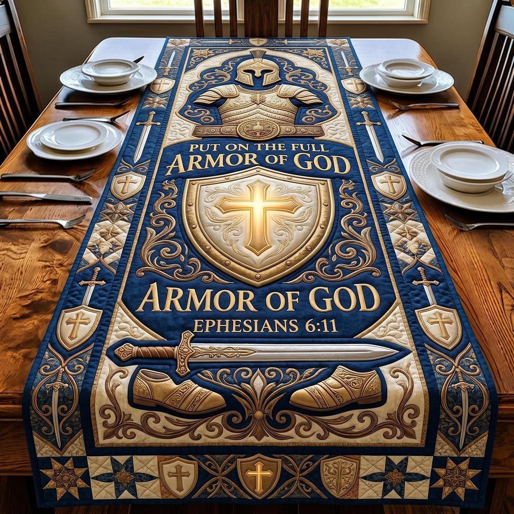 Armor of God with Glowing Cross Table Runner