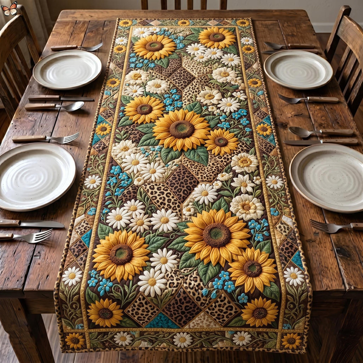 Sunflowers and Daisies with Spotted Border Table Runner