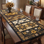 Daisies and Stars on Black and Gold Table Runner