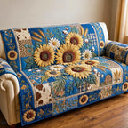 Sunflowers on Blue Paisley Patchwork Sofa Cover