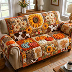 Sunflowers Pumpkins and Cowhide Blocks Sofa Cover