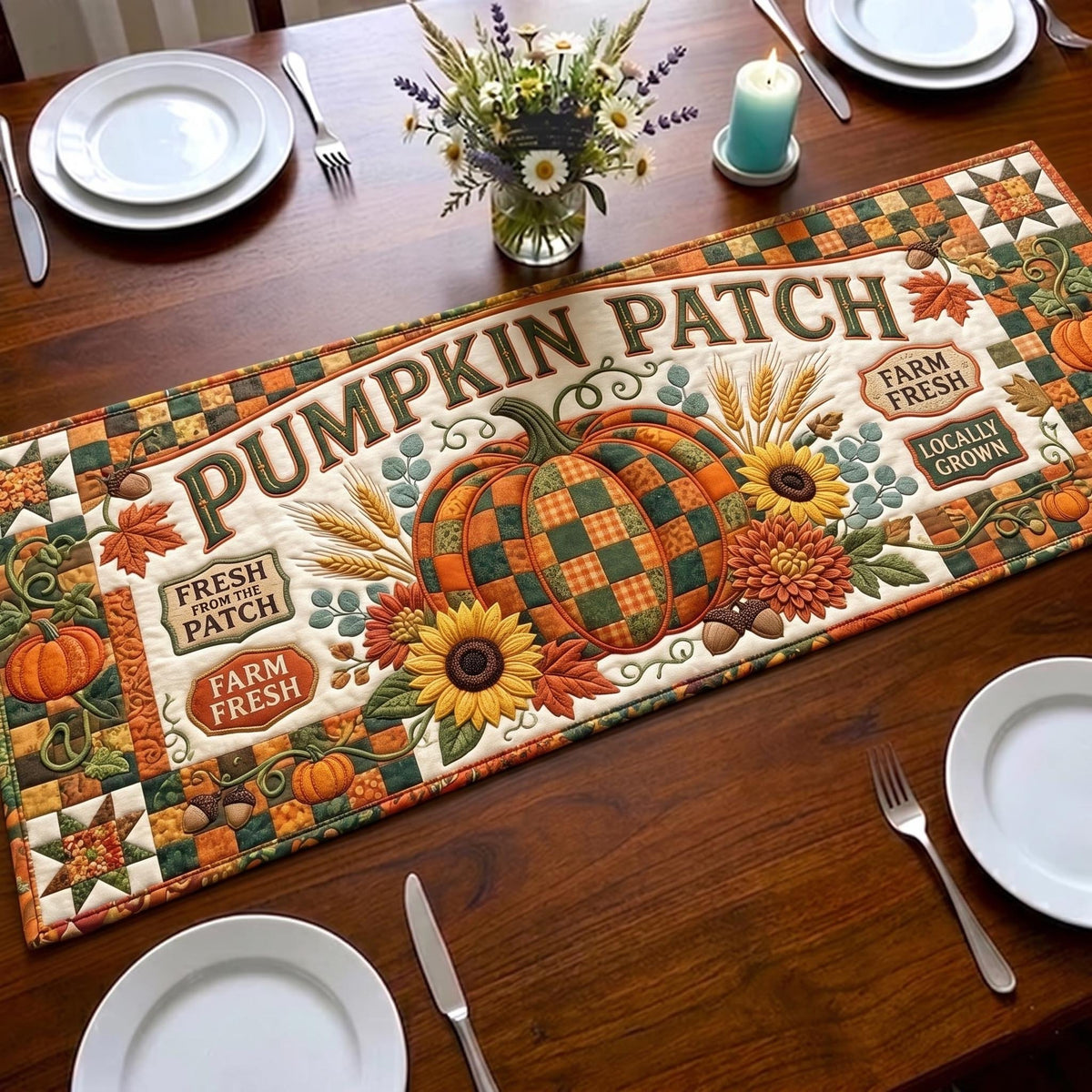 Pumpkin Patch Farm Fresh Sign Table Runner