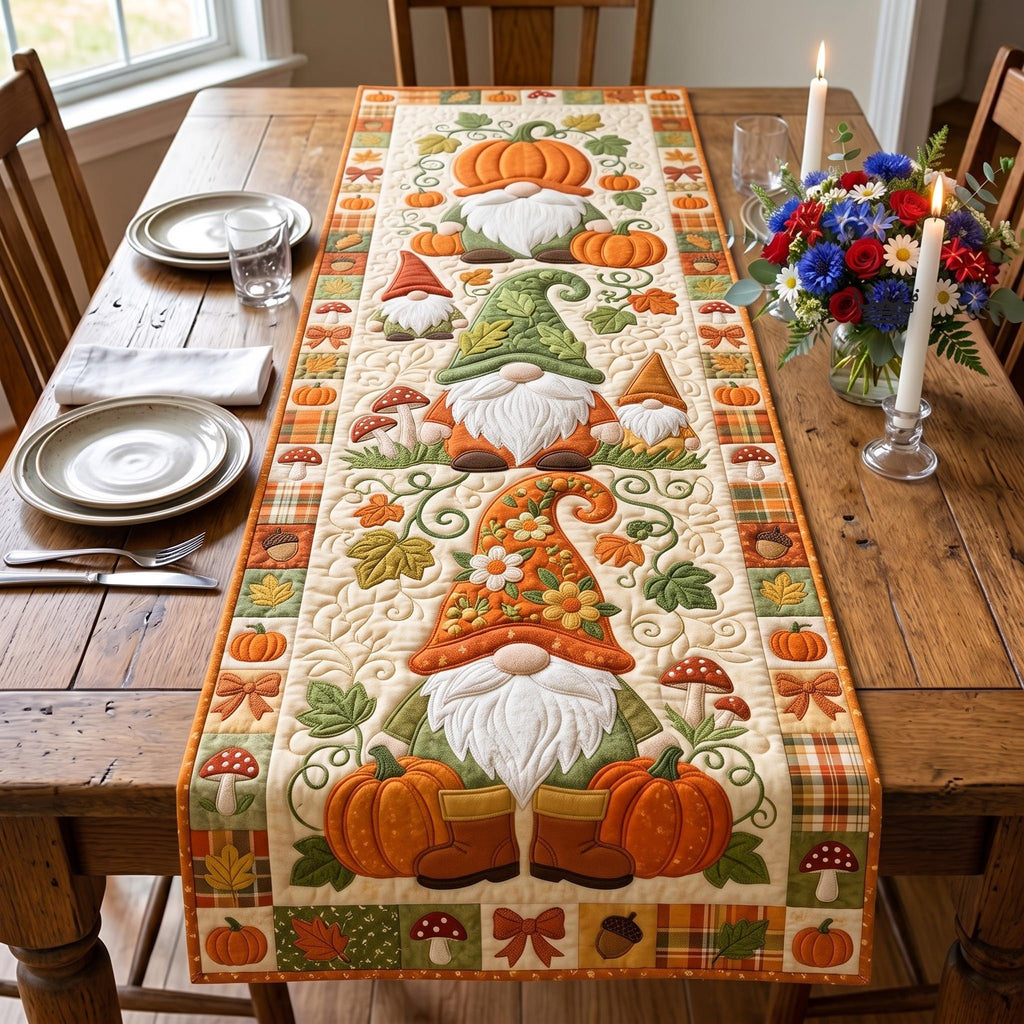 Gnome with Pumpkins and Vines Table Runner