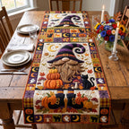 Gnome in Witch Hat with Black Cat Table Runner