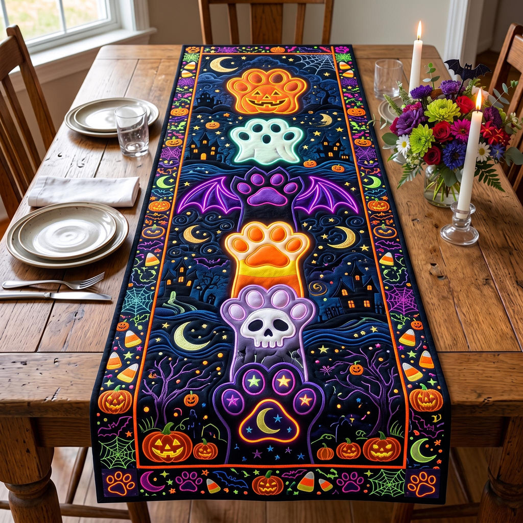 Ghost with Paw Print on Purple Table Runner